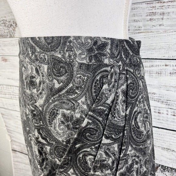 Talbots Skirt size 10 Petite Black Gray Wool Paisley Wrap Straight Knee Boho - Picture 6 of 11